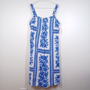 Sonoma Dress Women PXL Blue White Floral Cotton Rayon Maxi Strap Cottagecore